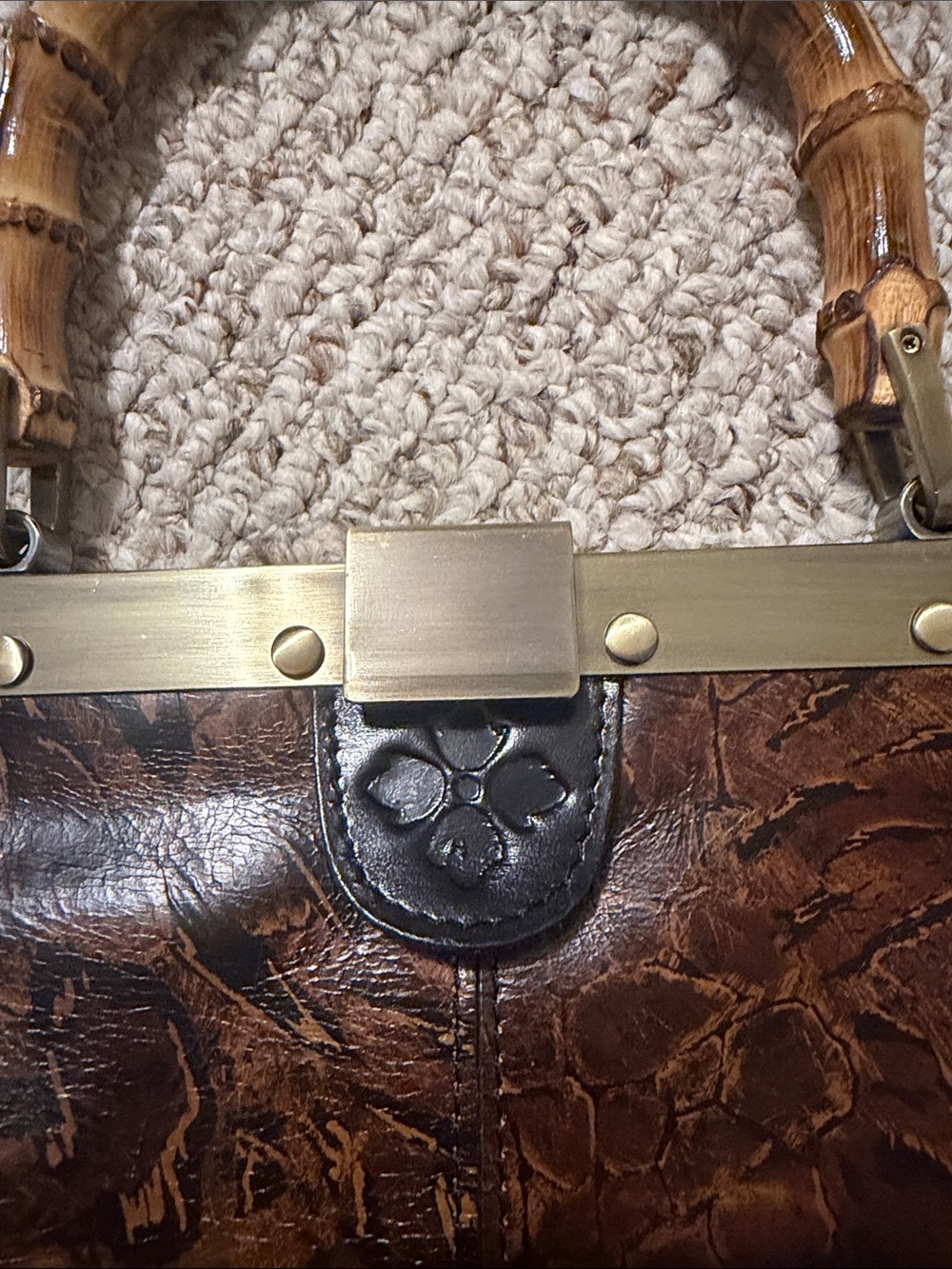 Patricia Nash Distressed Brown Leather Shoulder Bag with Bamboo Handles - Picture 2 of 4
